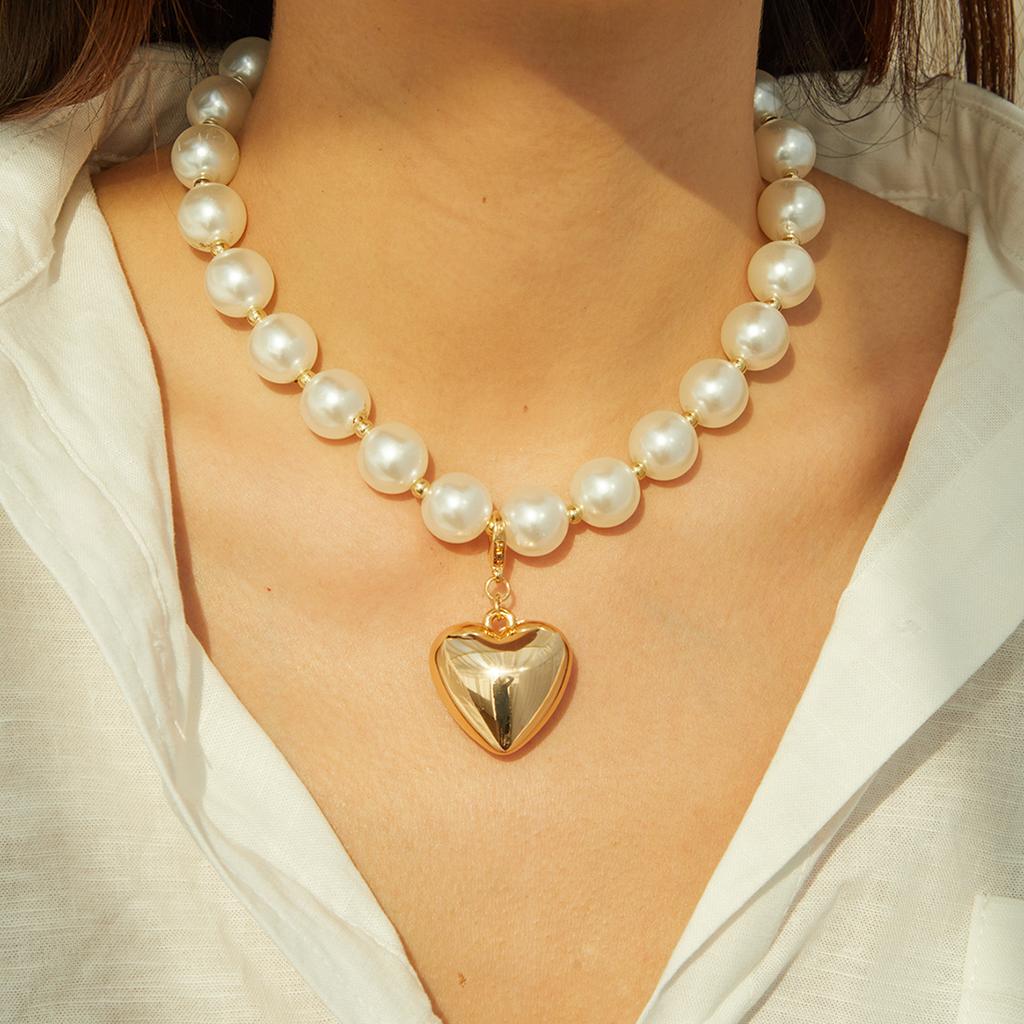 Personalized Cyberstyle Multi-layer Round Bead Peach Heart Necklace