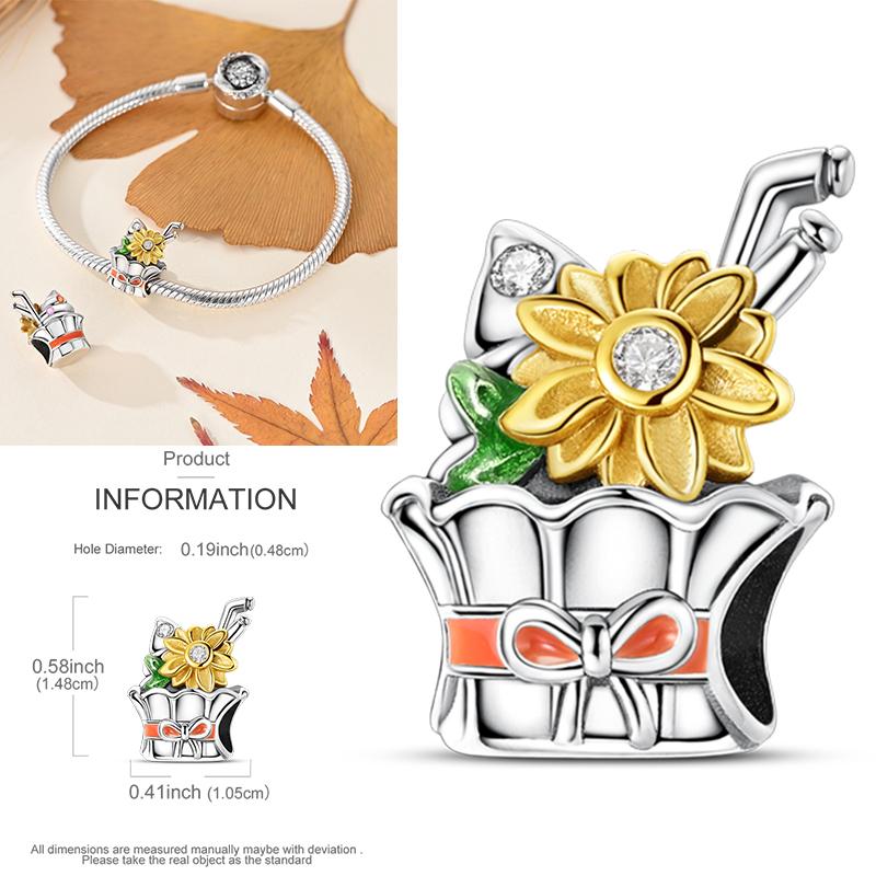 New Copper Charms Beads Sunflower Flower Daisy Original Charm Pendant Fit Charm Bracelets Diy Jewelry Birthday Gift