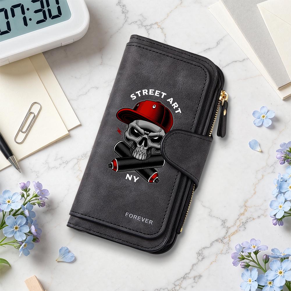Street Art Skull Pattern Long Wallet Casual Multi Card Slot Portable Purse