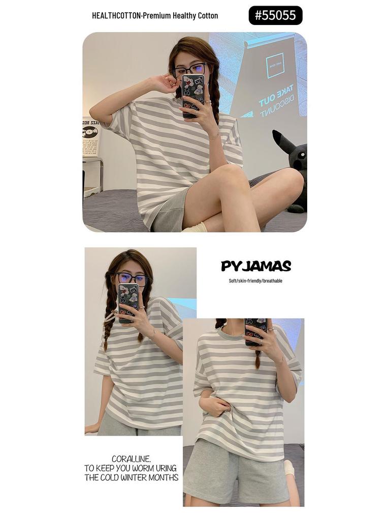 Niedliche Cartoon-Sommer-Homewear für Damen: Lockerer koreanischer Stil Kurzarm-Top & Shorts Set, Übergröße