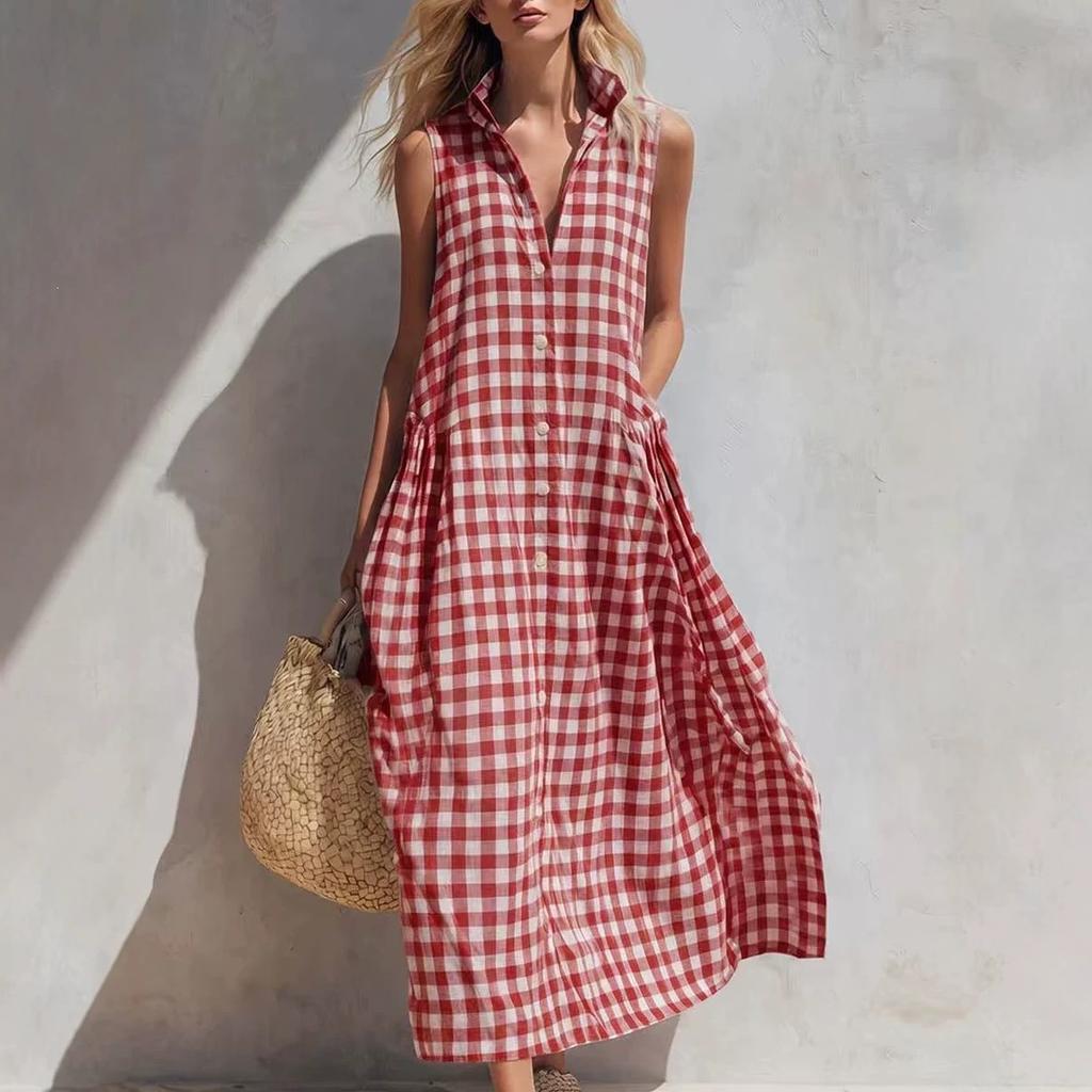 European and American Summer New Dresses Are Loose and Comfortable Sleeveless Plaid Women's Clothing