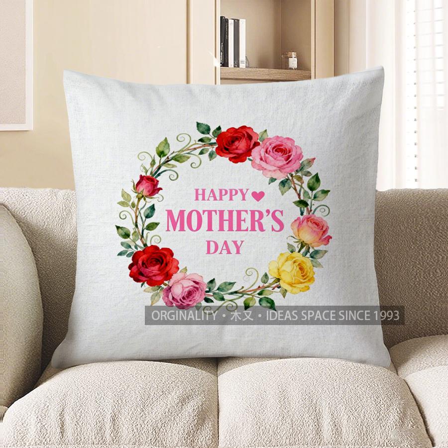Home Decor Happy Mother'S Day Floral Wreath Pillow Pattern Cushion Cover Suitable For Sofa Bedroom Car Pillow Cover