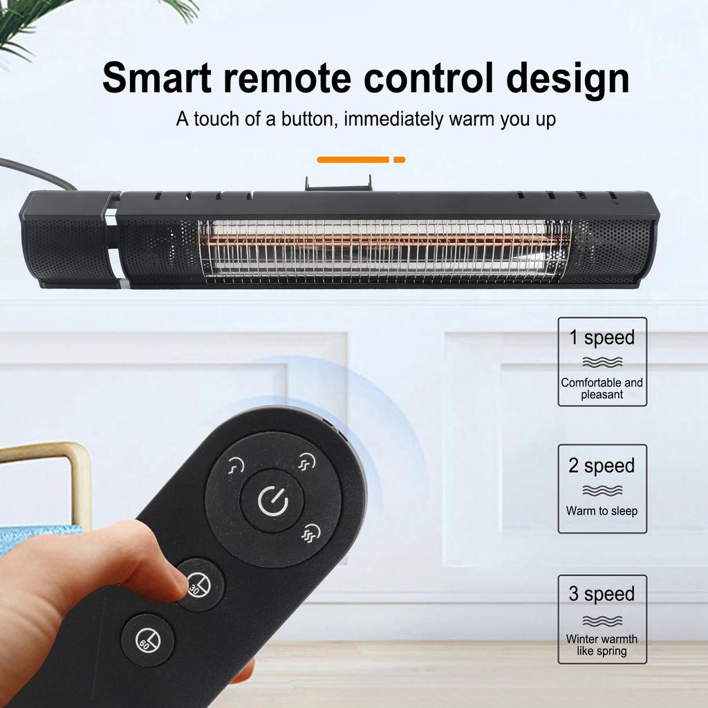 Electric Outdoor Heater with Remote Control 3 Speed IP65 Infrared Patio Heater for Restaurant Backyard