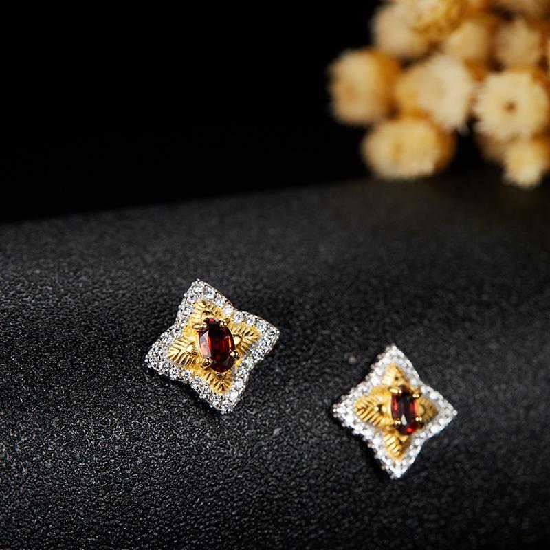 Серебряное ожерелье S925 с натуральным гранатом, диопсидом, танзанитом, цветным драгоценным камнем, женский кулон в виде четырехконечной звезды