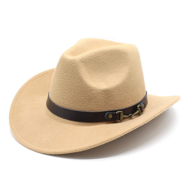 Popular Belt Buckle Big Edge Crimped Top Hat, Western Cowboy Hat, Woolen Felt Hat, Jazz Hat Czy-222