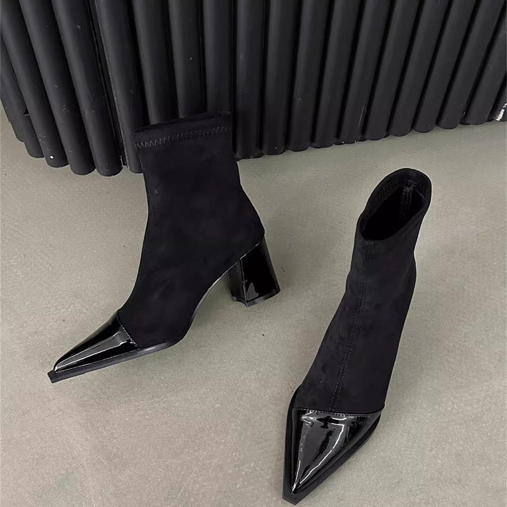 Short tube, small man, tall, pointed wind, short boots, casual year fashion, thick heel, daily