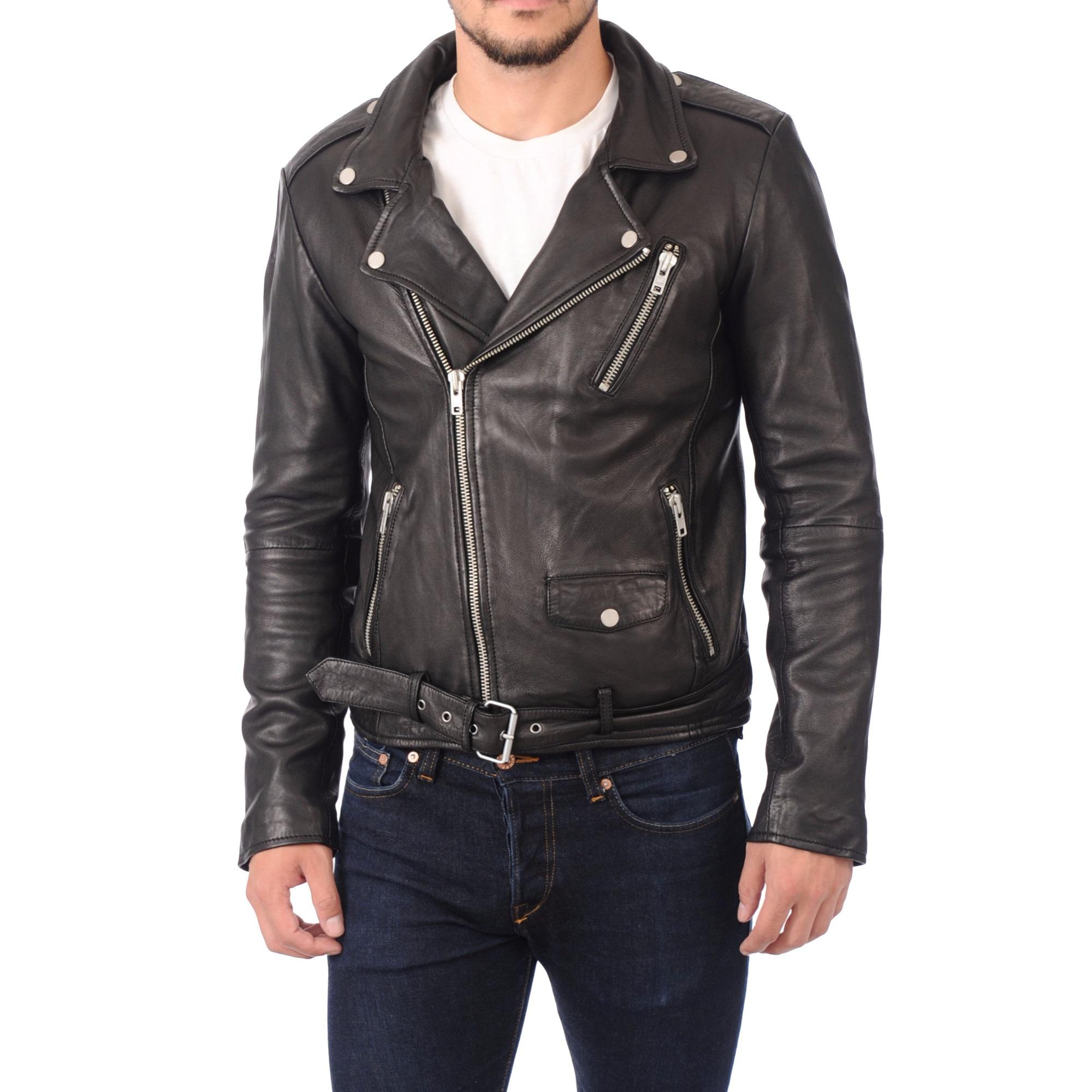 

SkinOutfit Men s Genuine Lambskin Black Leather Jacket Stylish Motorcycle Bomber Biker Outerwear MJ 140 XXXL чорний