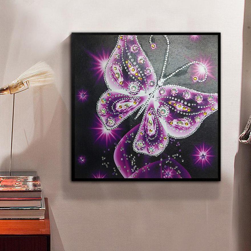 

5D Diy Алмазная картина Розовая бабочка Алмазная вышивка Полный набор аниме Наборы для вышивки крестом Домашний декор Подарок ручной работы Round 30x30cm