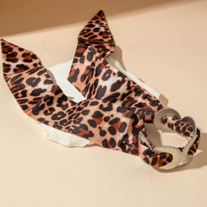 Accessories, new leopard print hollowed-out fabric ribbon open bracelet, French retro geometric bracelet jewelry women