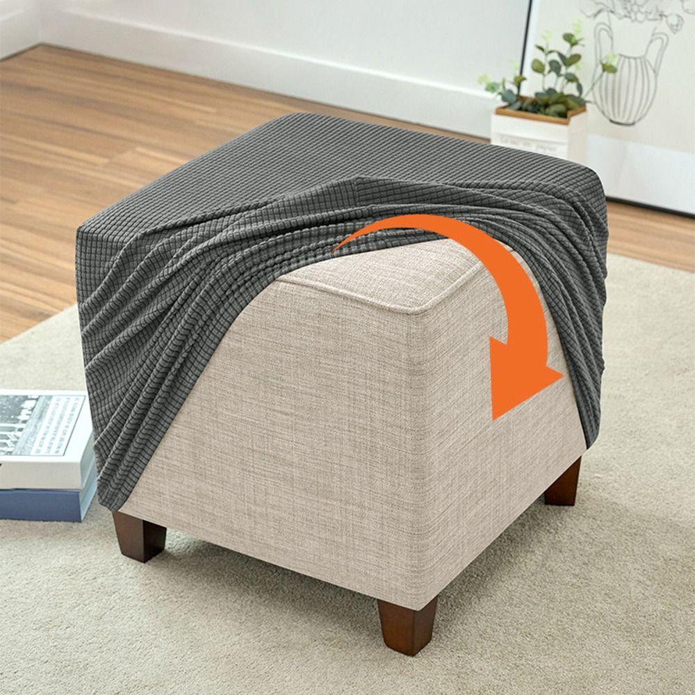 Elastic Jacquard Ottoman Cover Velvet Footrest Slipcover New Footstool Case  Home Decor