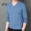Men Fall Spring Top V Neck Long Sleeves Pure Color Slim Fit Thin Pullover T-shirt Daily Wear Sport Homewear Clothes
