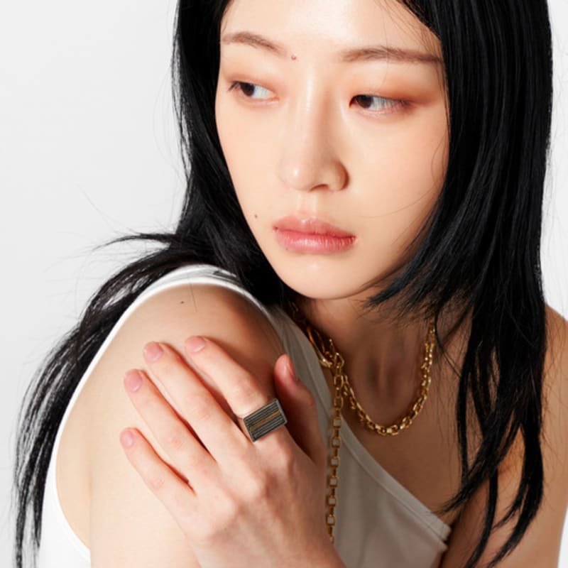 PERSONAL/SERVICE SQUARE LINE RING / SILVER