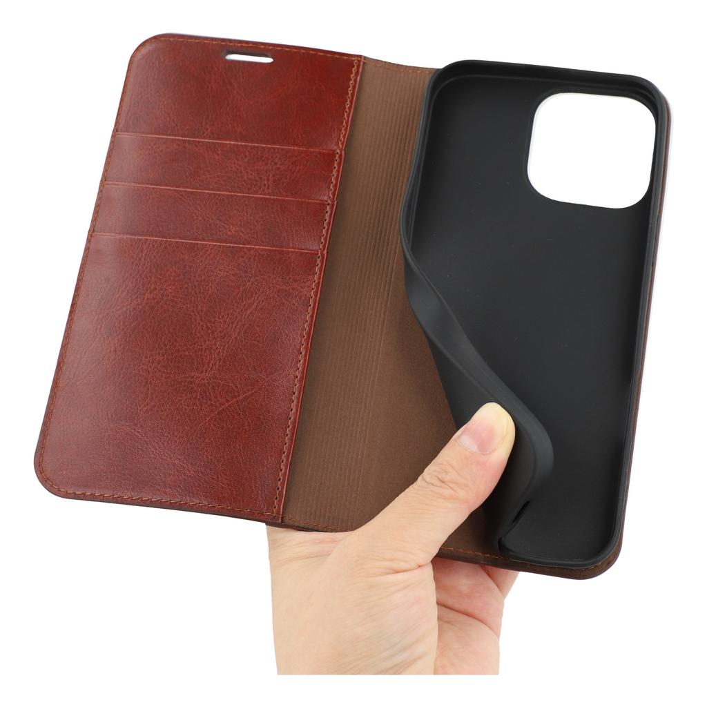 For iPhone 14 Pro Stand Cases Genuine Split Leather Wallet Phone Cover Magnetic Closure