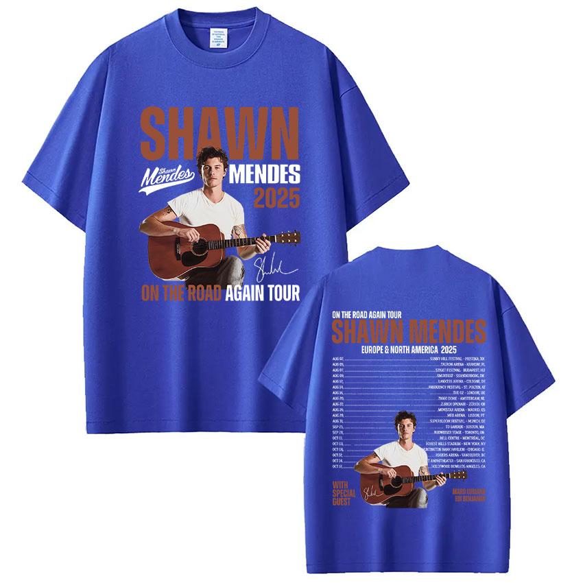 Rapper Singer Shawn Mendes On The Road Again Tour 2025 Album Merch T Shirt Men Fashion Oversized Short Sleeve T-shirt Streetwear