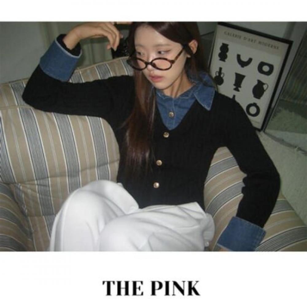 The Pink Layered Knit Denim Dress