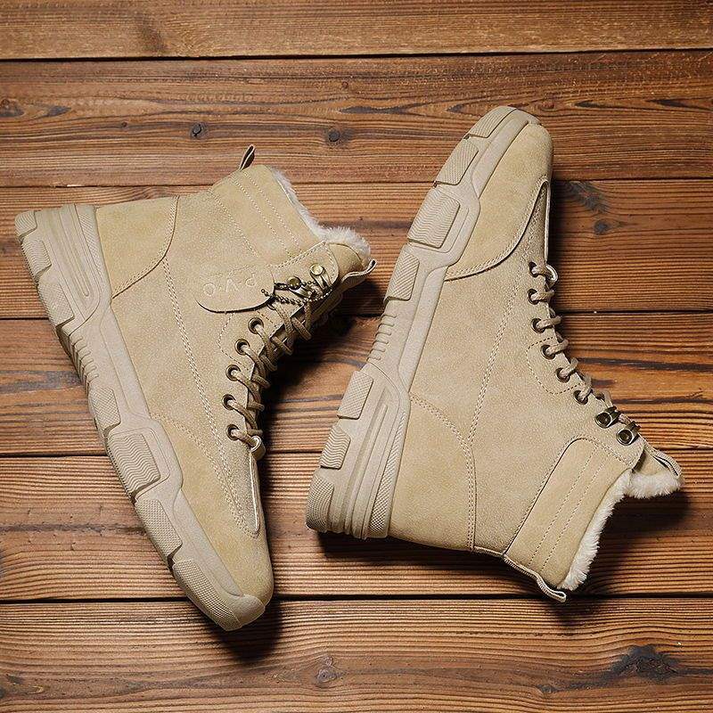 Snow Boots Men's Spring Velvet Thickened Thermal Cotton Boots Korean Version of British Style Middle Help Martin Boots Casual Versatile Trendy Shoes