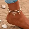 Conjunto de 3 Peças de Tornozeleira com Contas de Pérola Estilo Boho para Mulheres Feito à Mão com Concha no Pé Pulseira de Tornozelo Boêmia Joias de Verão para Praia Presentes