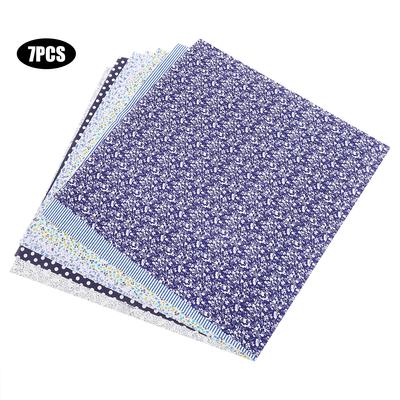 7 Stück Quadratischer Baumwollstoff 50x50cm Farbstoff Blumendruck Haushalt Handarbeit DIY Nähzubehör Marineblau