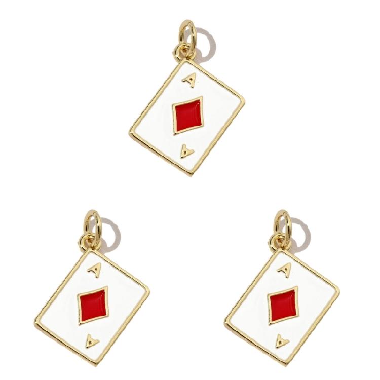 Pack of 3 Heart/Horseshoe/Dices Poker Card Pendants Accessories for Necklace and Earrings Copper Jewelry Components