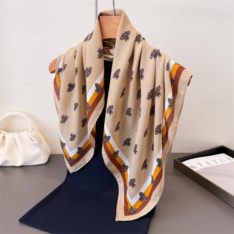 Polka Dot Style Herringbone Pattern Cotton And Linen Small Square Scarf Silk Scarf Imitation Velvet Headscarf Shawl Sun Protection Scarf Women'S Scarf