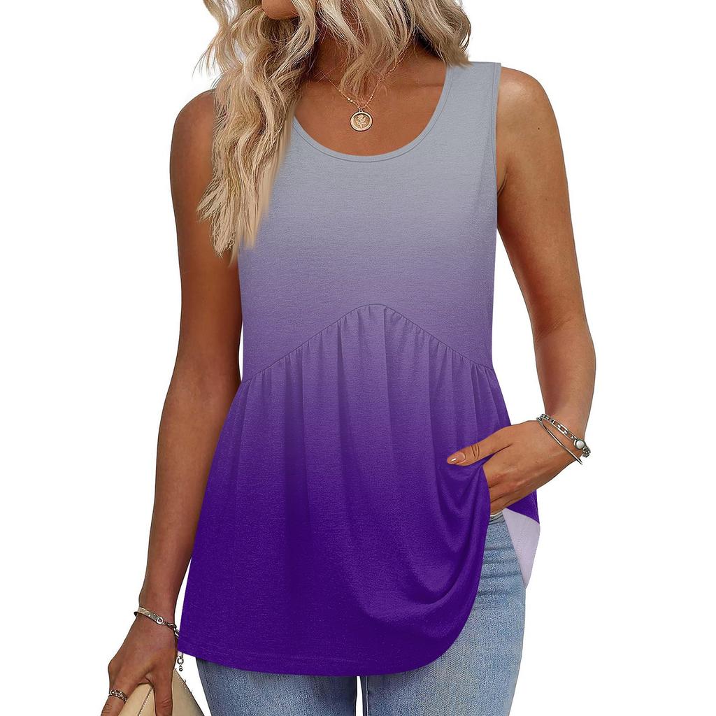 Square Collar Tank Top Women Print Tank Tee Casual Loose Fit Sleeveless Shirt