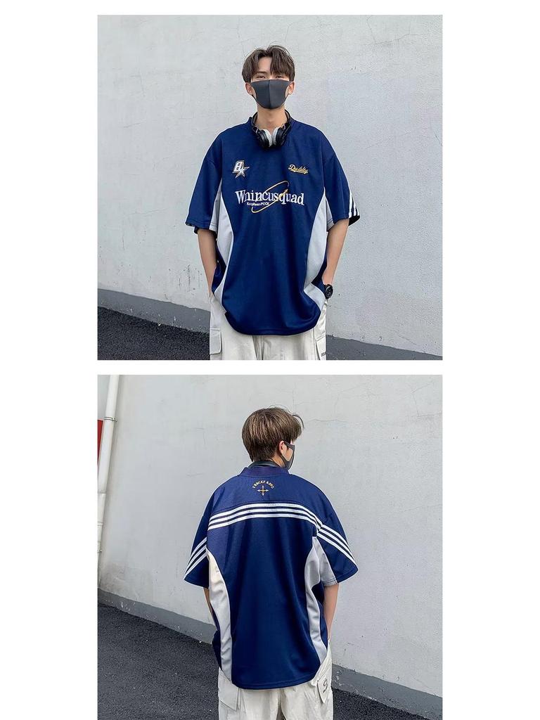 Men's V-Neck Motorcycle Style Embroidered Hip-hop Jersey