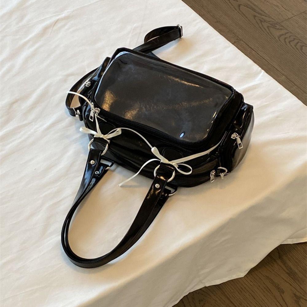 JK Borsa a Tracolla con Tasca Trasparente Stile Preppy Bambola di Cotone Ita Bag Quadrata Itabag Borsa per Piccoli Oggetti
