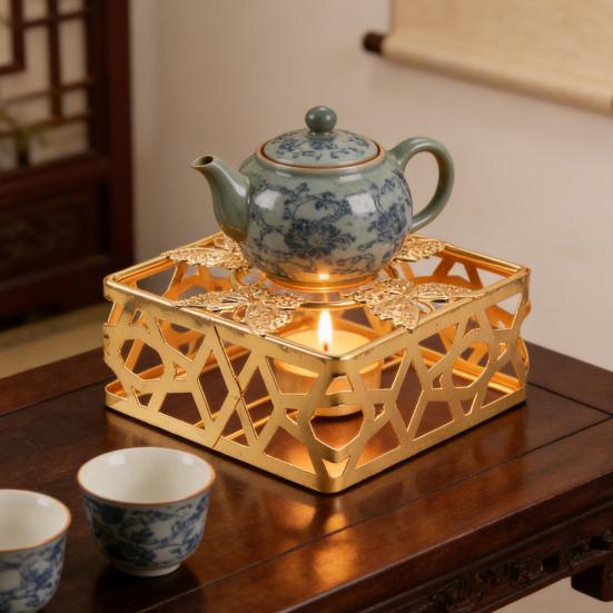 Dekoratif Mumluk Demir Çaydanlık Isıtıcı Standı Oyuk Tasarım Çaydanlık Isıtıcı Standı Tencere Kettle için Vintage Tarzı Ev Dekorasyonu