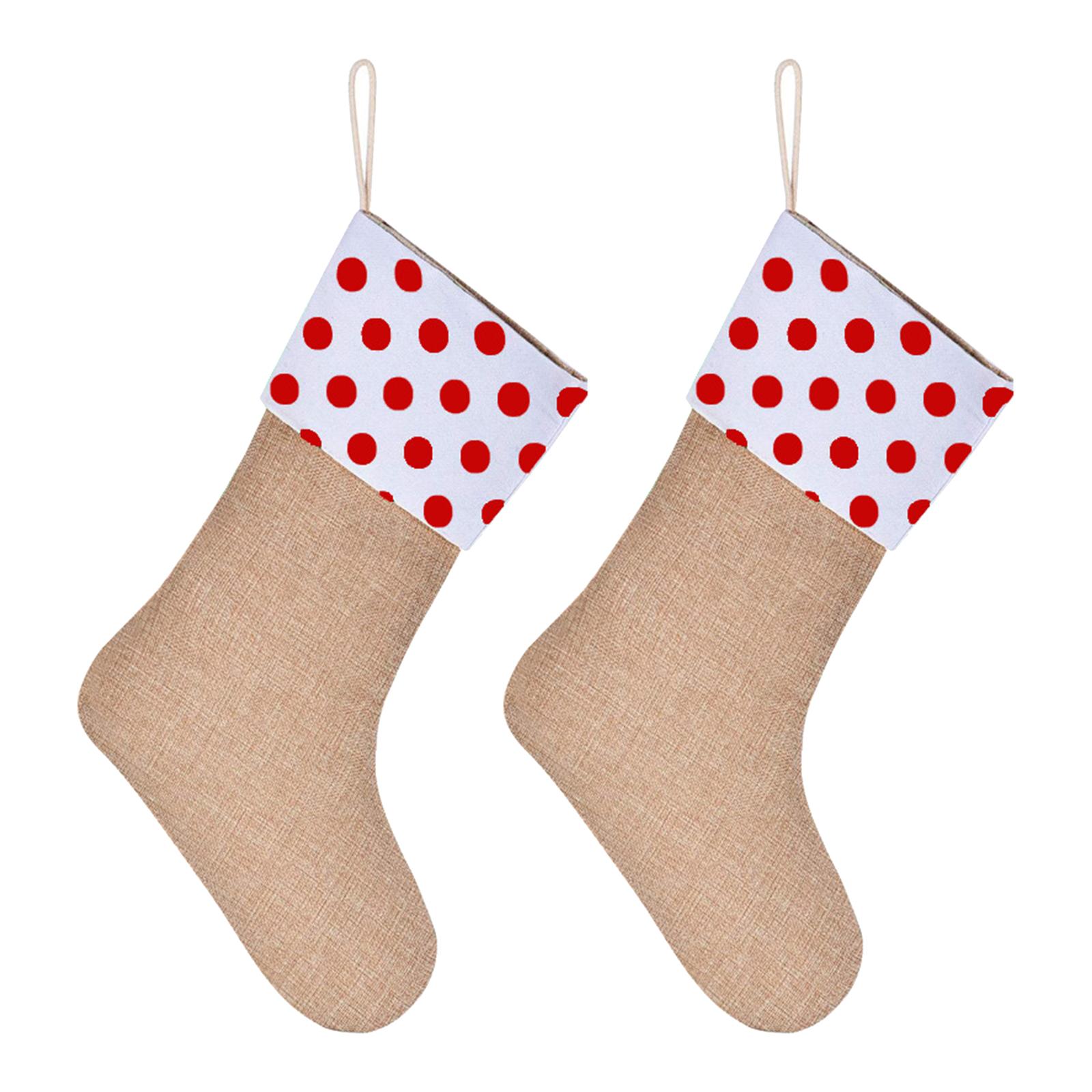 

Set of 2 Burlap Christmas Socks Large Capacity Stocking Handmade Present Bag Hanging Ornament for Family Celebration 7