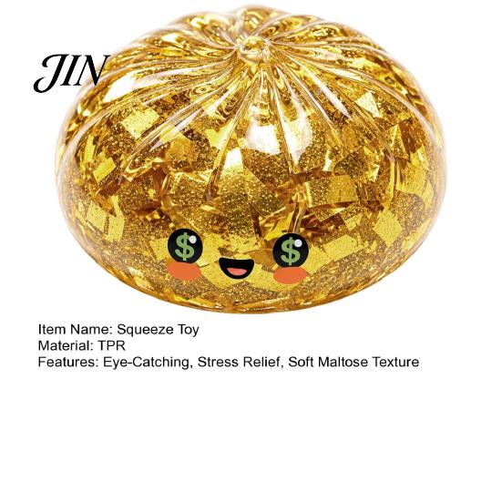 Squeeze Toy Gold Foil Steamed Bun Stress Ball, Cute Food Shape Fidget Wax-like for Anxiety Relief, Soft Elastic Maltose Reliever, Funny Gift Flow