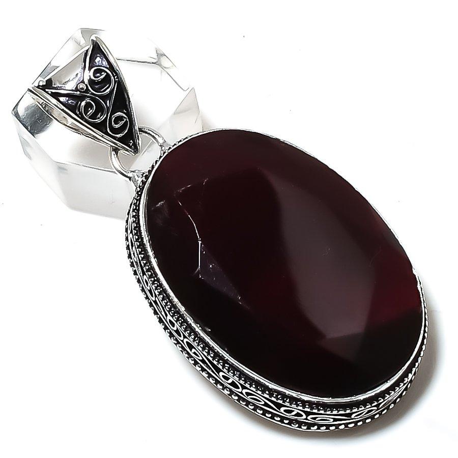 Natural Mozambique Garnet Gemstone 925 Sterling Silver Pendant 2.25" T0s52