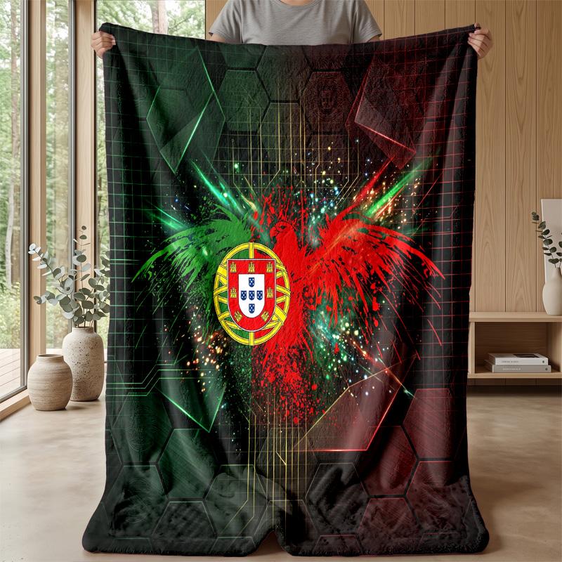 Portugal Football Printed Flannel Blanket Skin Friendly Warm Decorative Throw for Indoor Couch Bed Daily Use