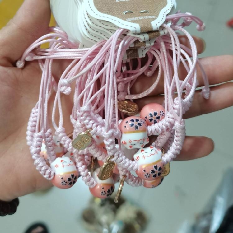 Cute Maneki Neko Couple Bangles Charm Versatile Lovely Ceramic Woven Bracelet
