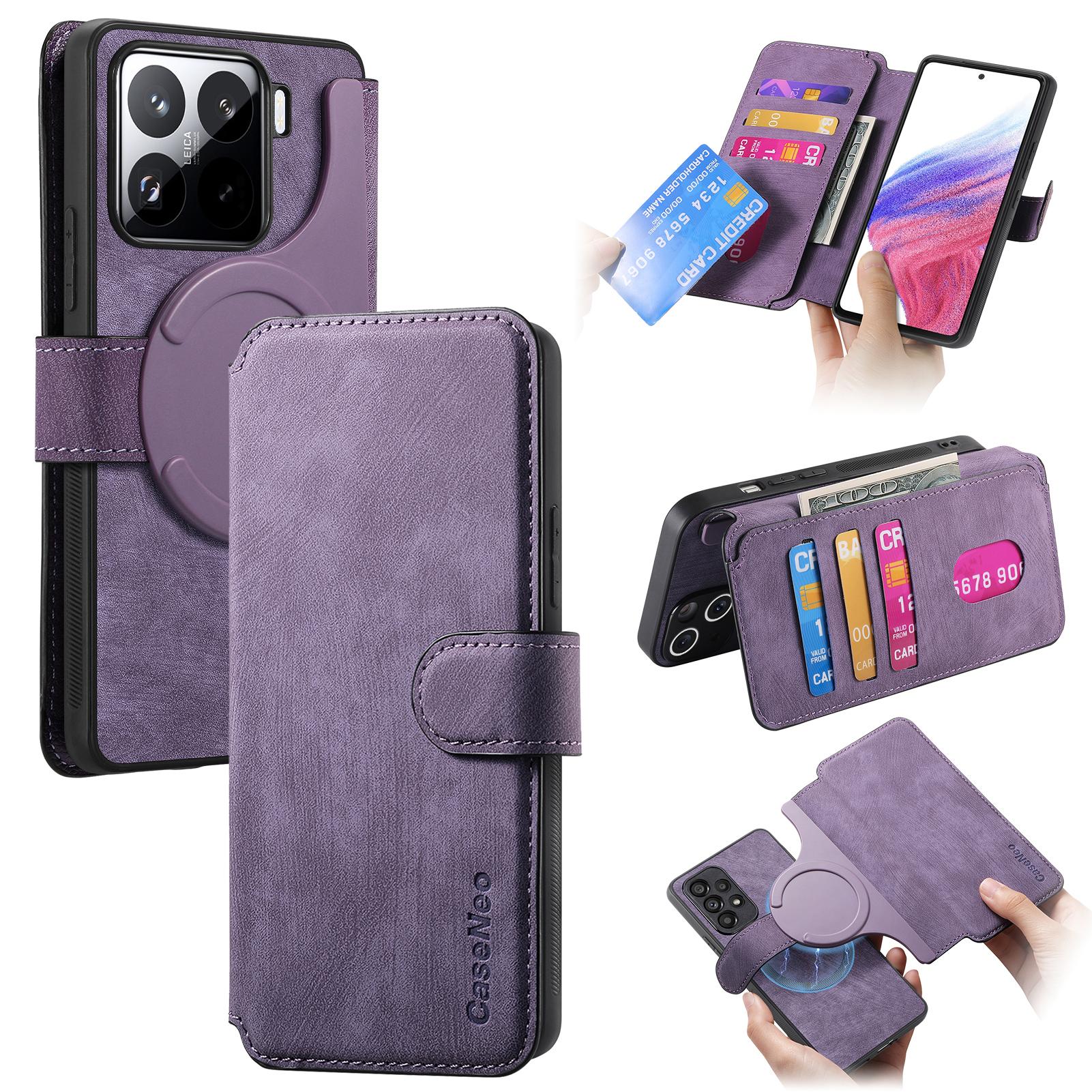 

CASENEO MW-03 For Xiaomi 15 Pro Case with Detachable Wallet Leather+TPU Phone Cover Purple