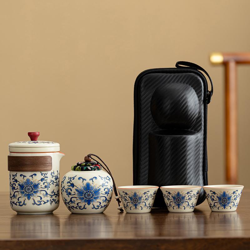 Guochao Travel Tea Set Ru Kiln Opening Wrapped Lotus Guyun Teapot Outdoor Car Express Cup Annual Meeting Gifts
