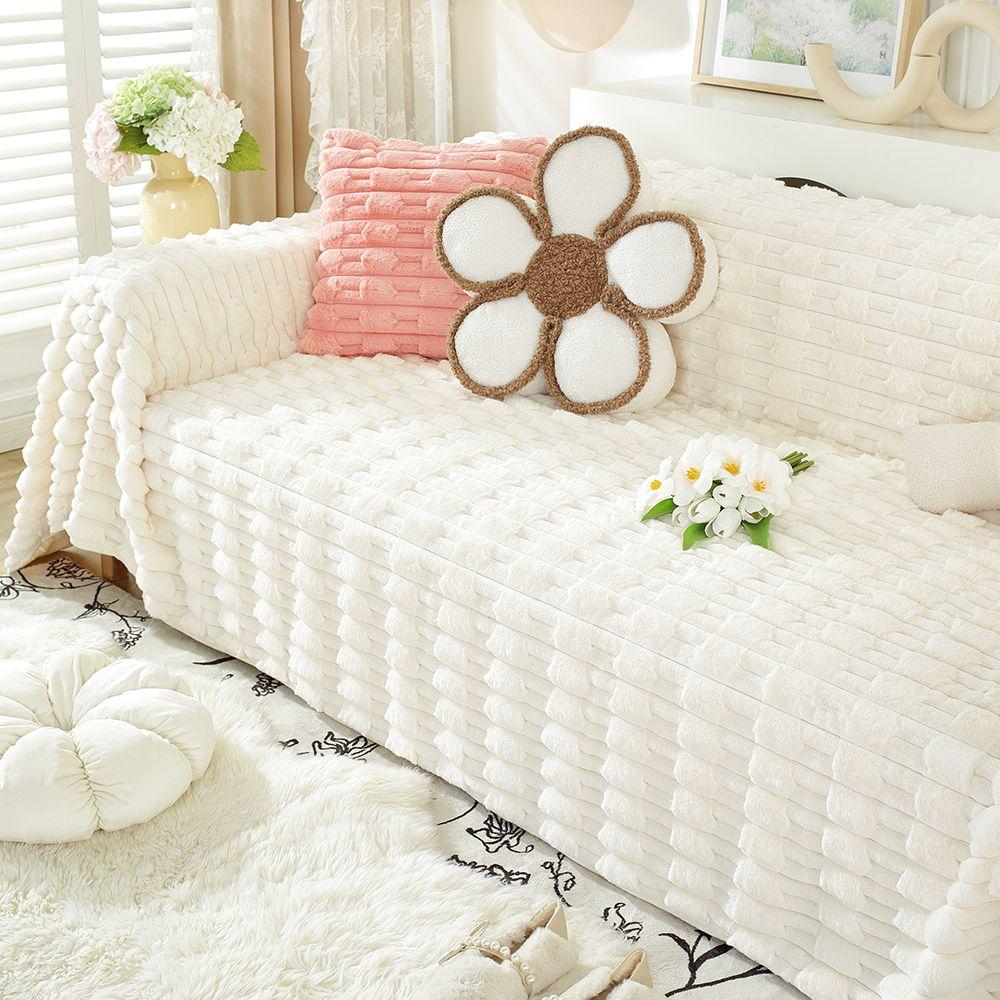 Simple New Rabbit Fur Sofa Towel Solid Color Thick Winter Anti Slip Cover Cloth Plush Couch Covers Sofa 3 Seater Armrest Blanket