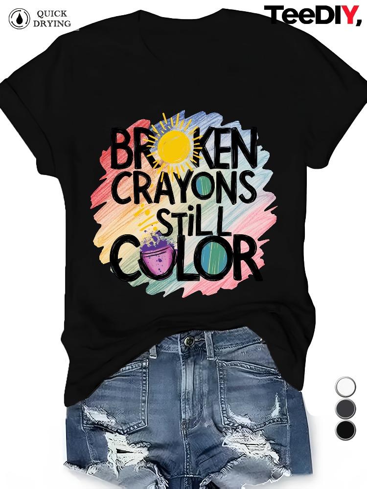 Crayon Sun Womens Round Neck Tshirt Cotton Short Sleeve Fashion Casual Tshirt Loose Round Neck Top Clothing Size Up