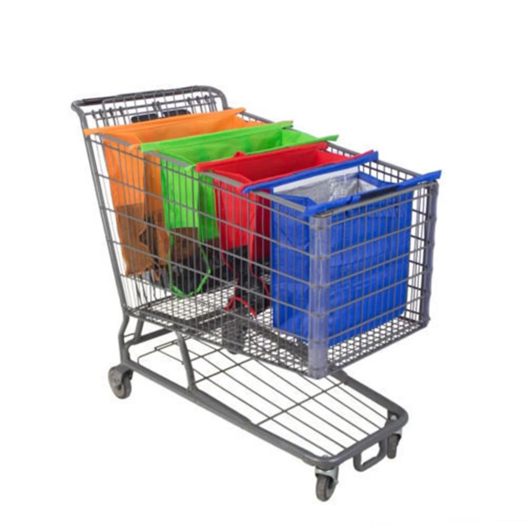 Reusable Shopping Cart Bag, Storage Bag, 4-in-1 Foldable Shopping Bag With Dividers, Non-woven Supermarket Shopping Bag, Eco-friendly Plastic .