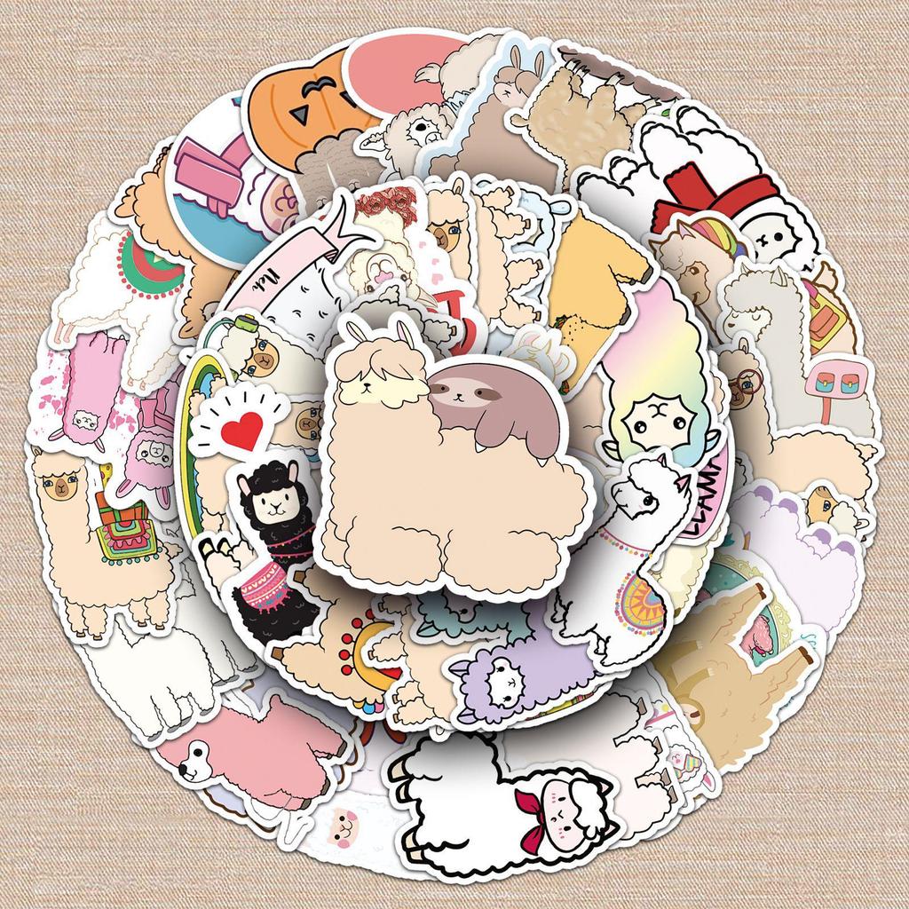 50PCS Personalized Cartoon Alpaca Fashion Stickers for Scooters, Motorbikes, and Suitcases
