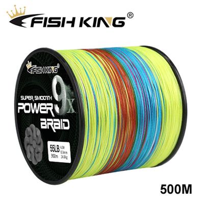 Fishing King 500 m, 9 x Strang, geflochtene Angelschnur, Multifilament, 100 % PE-Schnur, geflochtene Angelschnur