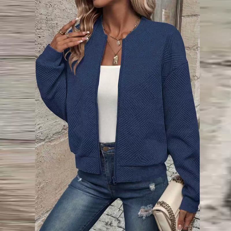 Casual Basics Plain Color Ocket Loose Outwear Coat Female Long Sleeve Zip Up Sweatshirts Jackets Full Zipper Lightweight Jacket
