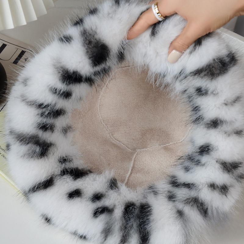 Faux Fur Leopard Hat Women Thickened Warm Ear Protection Autumn Winter Large Head Circumference Stylish Casual Women Winter Hats