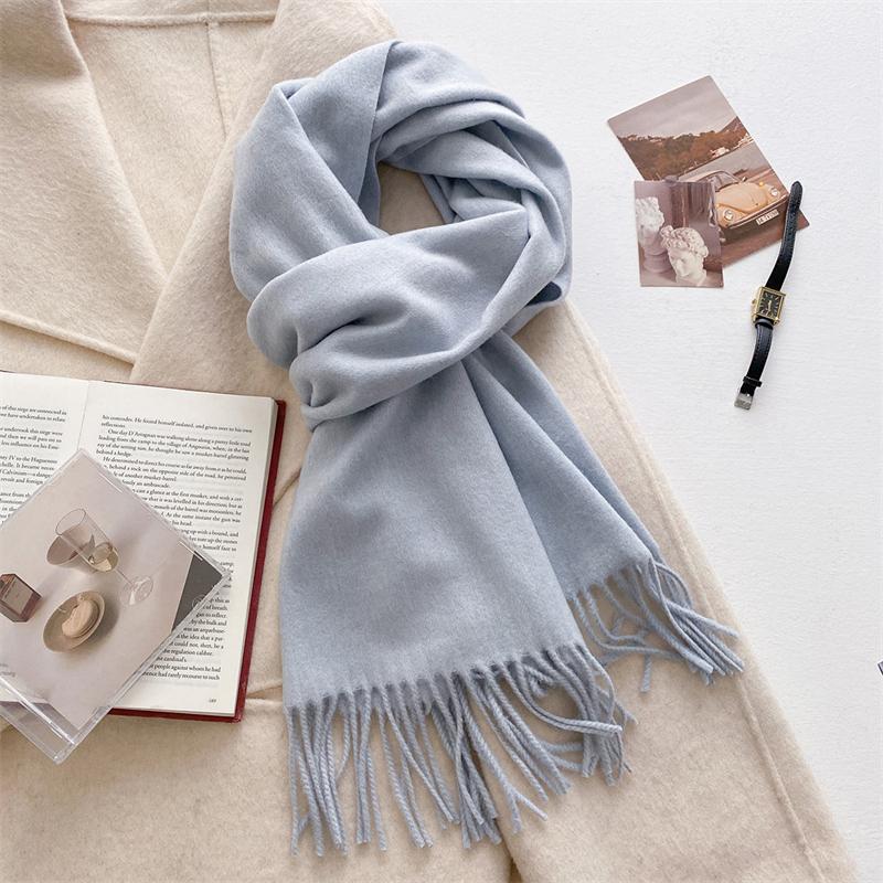 Luxury Wool Scarf For Women Fashion Warm Cashmere Scarves Korean Style Solid Knitted Shawl Wrap Pashmina Bandana Christmas Gift