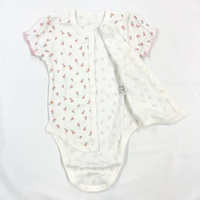 Baby Clothes Short Front Set of Floral [Chuckle Baby] Rompers, Sleeves, Opening, 3, Girls, Rabbit, Pattern, Plain, 80cm, T2112E-80-20
