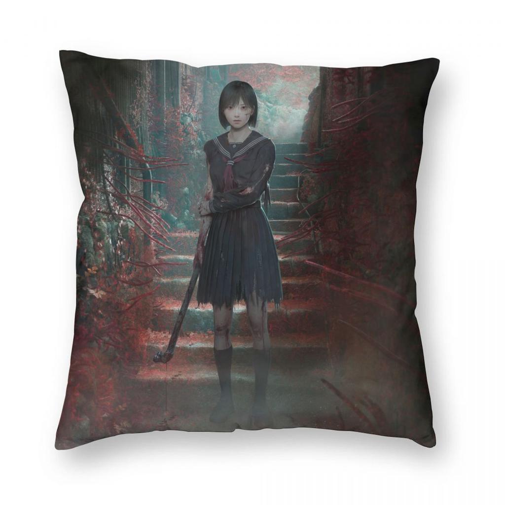 Horror Game Silent Hill F Pillowcase Printed Polyester Cushion Cover Decor Hinako Shimizu Throw Pillow Case Cover Home Zippered