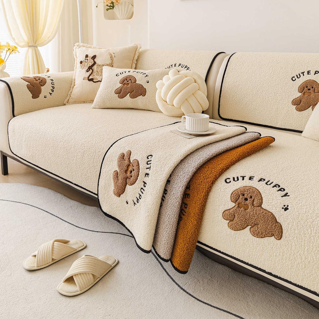 Thickened Cartoon Embroidered Sofa Cover Fabric New Fixed Anti Slip Premium Sofa Cushion Autumn And Winter Styles Machine Washed