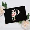 Borsa per il trucco floreale con alfabeto, damigella d'onore, damigella d'onore, festa, matrimonio, addio al nubilato, regalo, in tela, con cerniera, per cosmetici