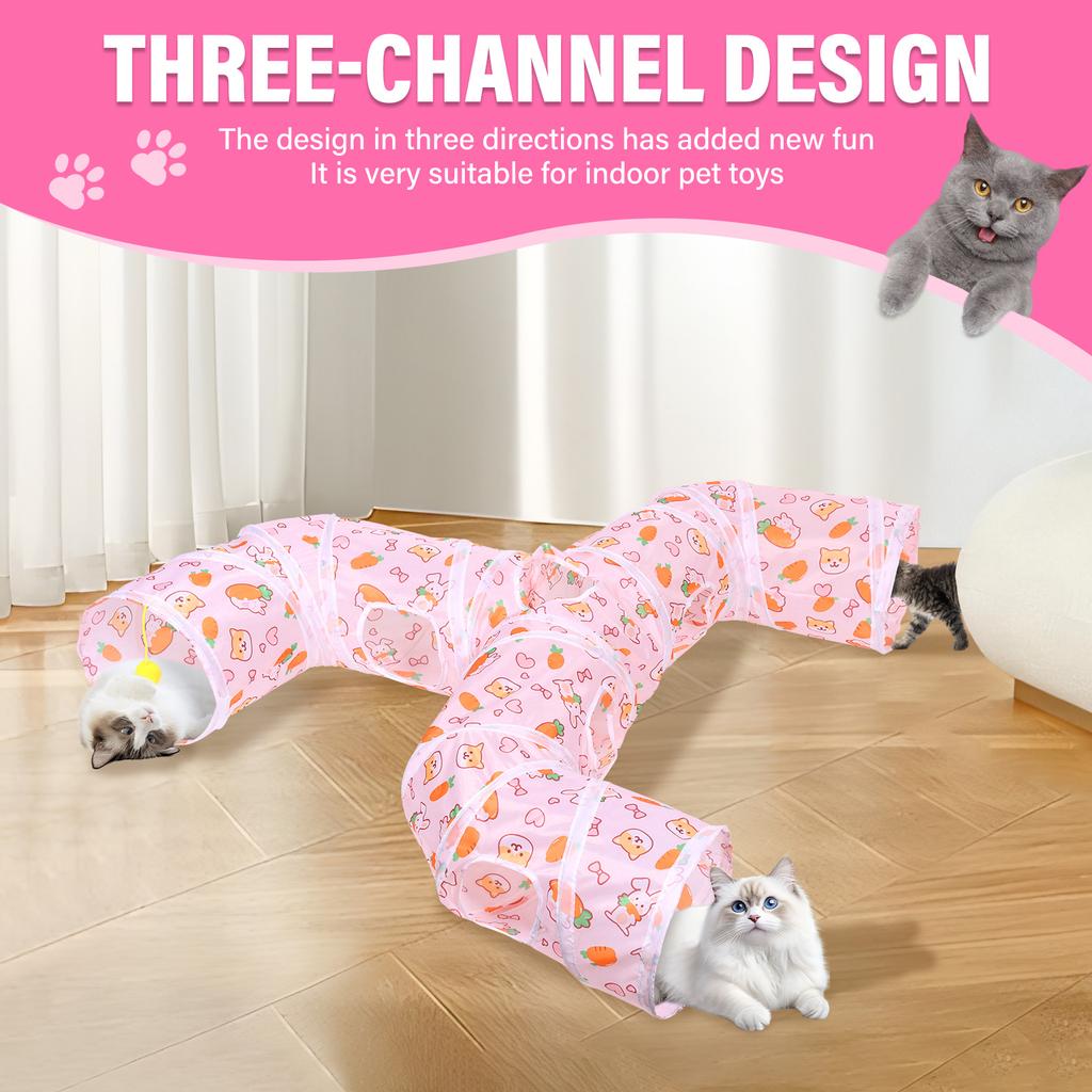 Faucet Style Foldable Cat Tunnel Versatile Tear Resistant Small Animal Tunnel Toy With Cat Teaser for Indoor Outdoor