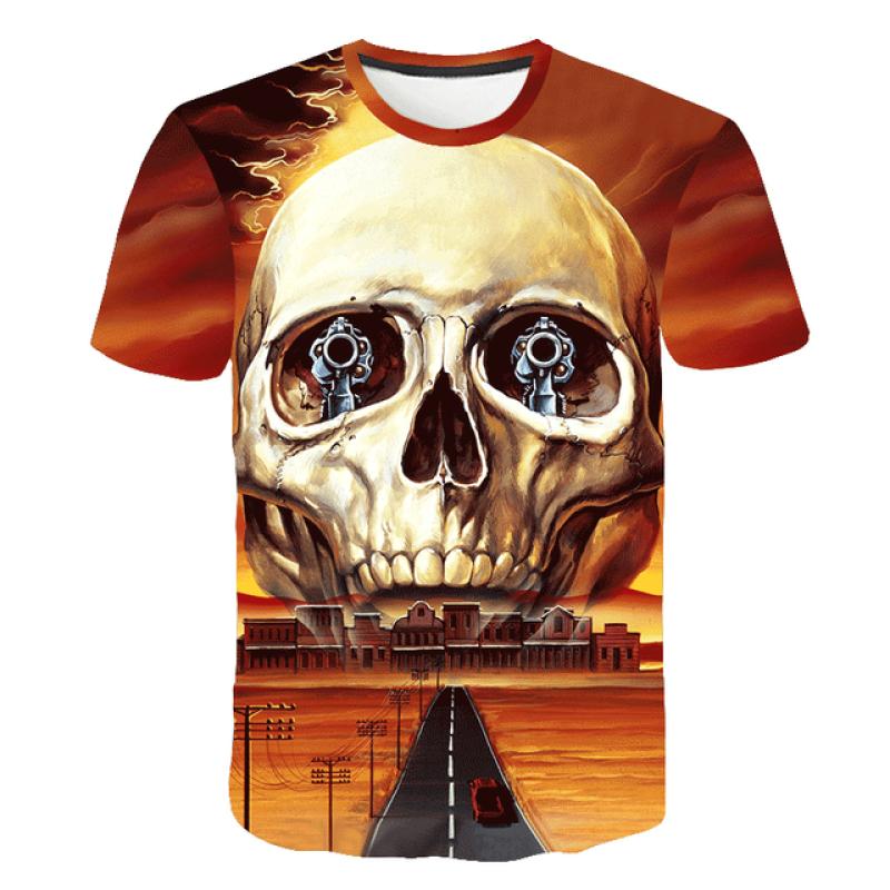 Summer Men's T-shirt Casual Round Neck Short-sleeved T-shirt Devil Skull Fashion Trendy Brand Skull 3D T-shirt Streetwear Tops
