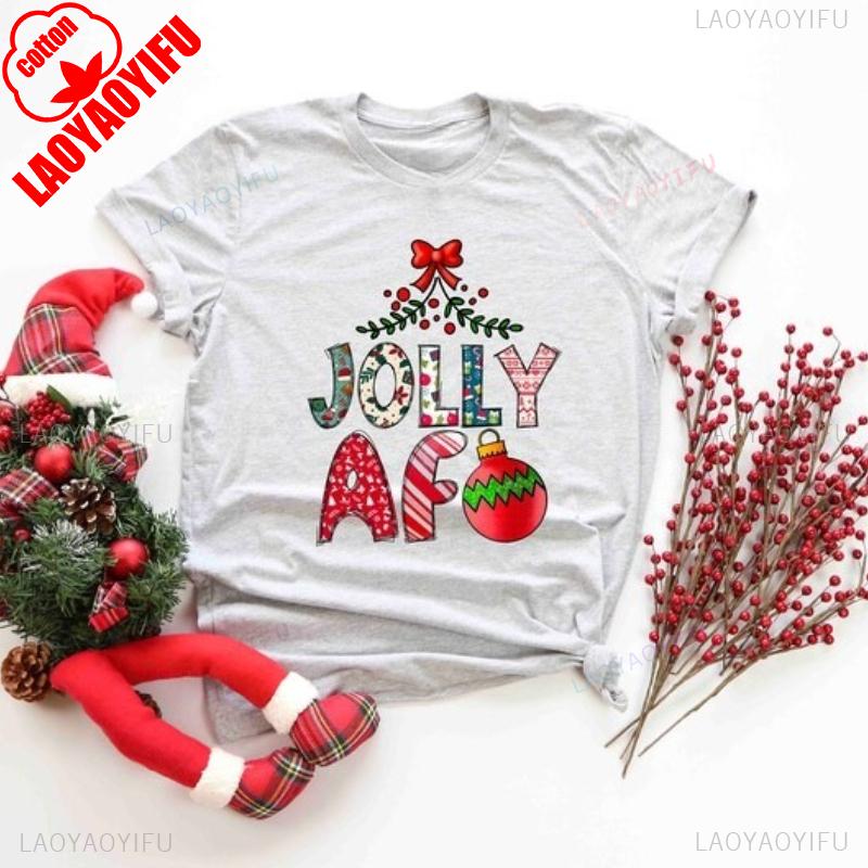 Jolly Af Funny Christmas Holiday Letters Tee Jolliest Humorous New Year Santas Favorite Lamp Bulb Allmatch Graphic Tshirts